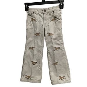 Lands’ End girls corduroy pants beige embroidered horses.